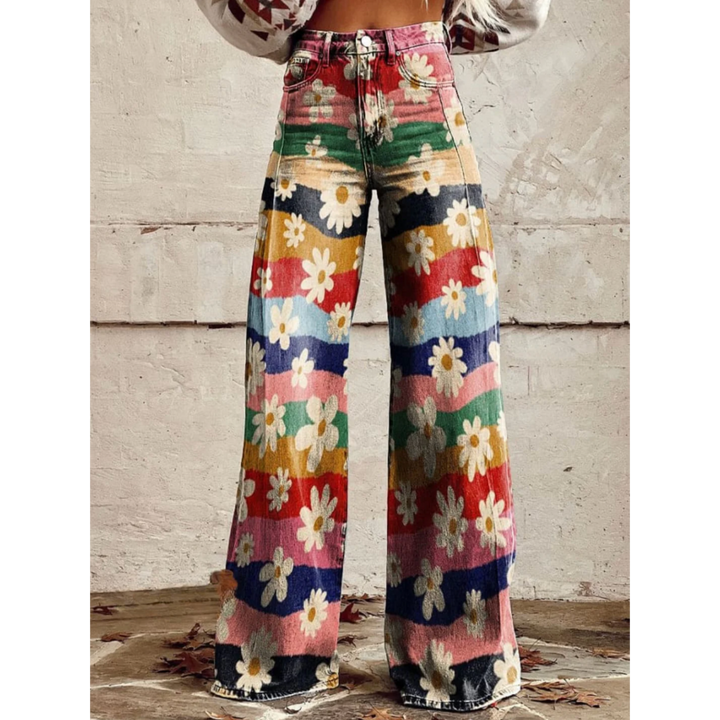 Julia | Pantalons retro amb flors i cama ampla