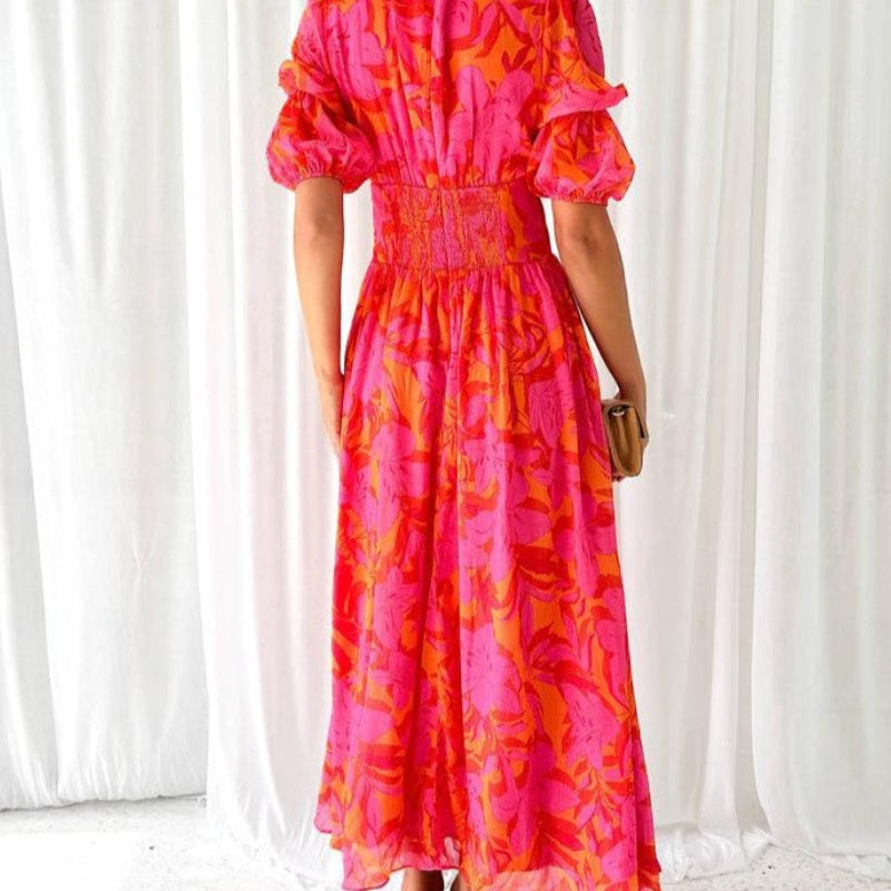 DARINA | Elegant vestit maxi fluid vermell i rosa
