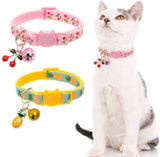 Cat Collar with Bell, 2 Pack Safety Adjustable Cat Collars Set, Pineapple & Cherry - happy pawpets