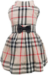 Classic Plaid Dog Dress for for Dogs Cats, Beige - happy pawpets