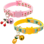 Cat Collar with Bell, 2 Pack Safety Adjustable Cat Collars Set, Pineapple & Cherry - happy pawpets