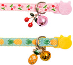 Cat Collar with Bell, 2 Pack Safety Adjustable Cat Collars Set, Pineapple & Cherry - happy pawpets