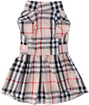 Classic Plaid Dog Dress for for Dogs Cats, Beige - happy pawpets