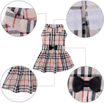 Classic Plaid Dog Dress for for Dogs Cats, Beige - happy pawpets