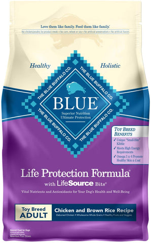 Blue Buffalo Blue Life Protection Formula Toy Breed Adult Chicken & Brown Rice Recipe Dry Dog Food - happy pawpets