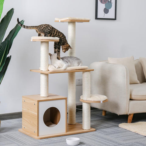 Wood Scratcher with Scratching Post for Cats - happy pawpets