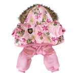 Flower Pattern Hooded Pets Winter Coat - happy pawpets