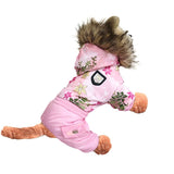 Flower Pattern Hooded Pets Winter Coat - happy pawpets